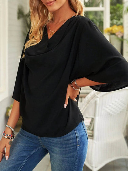 Full Size Ruched Three-Quarter Sleeve Blouse Plus Size - IntuitiveEncBoutique