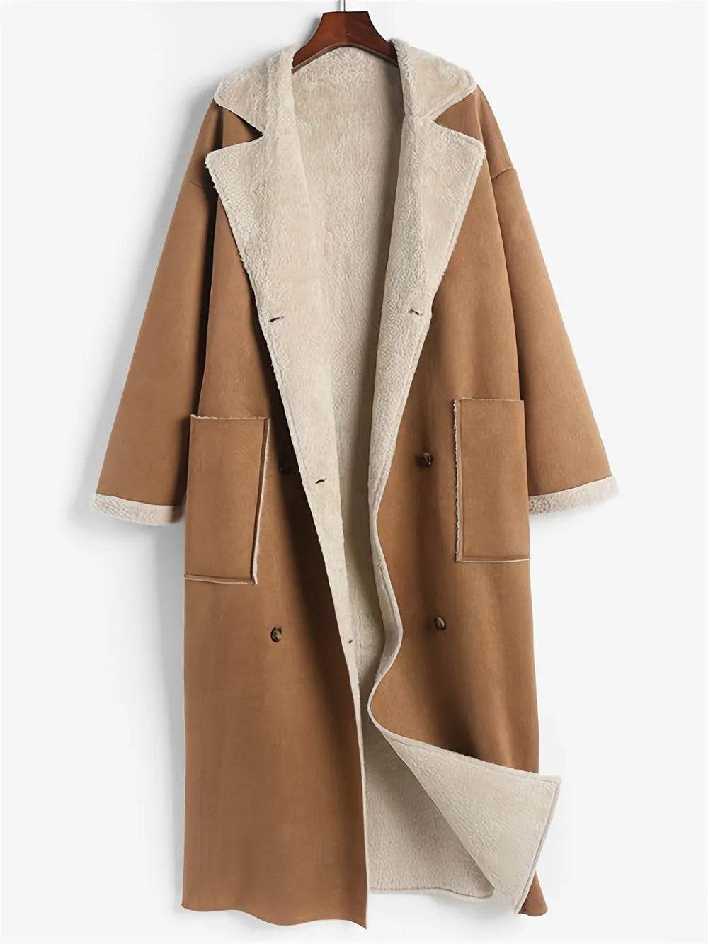 Plus Size Drop Shoulder Sherpa Longline Coat - IntuitiveEncBoutique