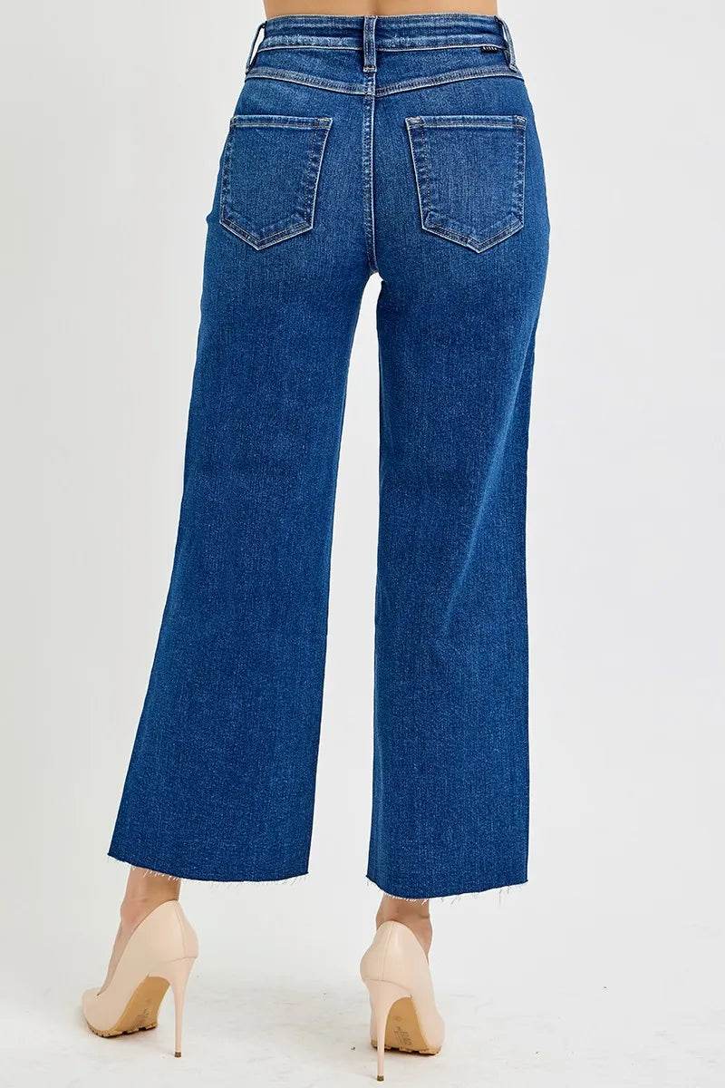 RISEN Full Size Tummy Control High Rise Wide Crop Jeans Plus Size - IntuitiveEncBoutique
