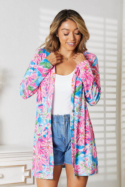 Double Take Floral Open Front Long Sleeve Cardigan - IntuitiveEncBoutique