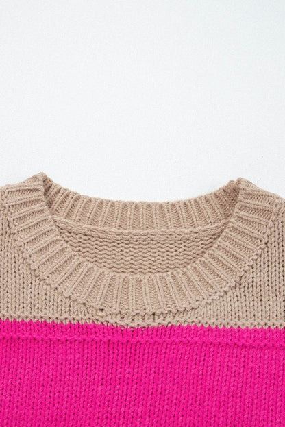 Khaki Stripe Color Block PLus Size Drop Shoulder Sweater - IntuitiveEncBoutique