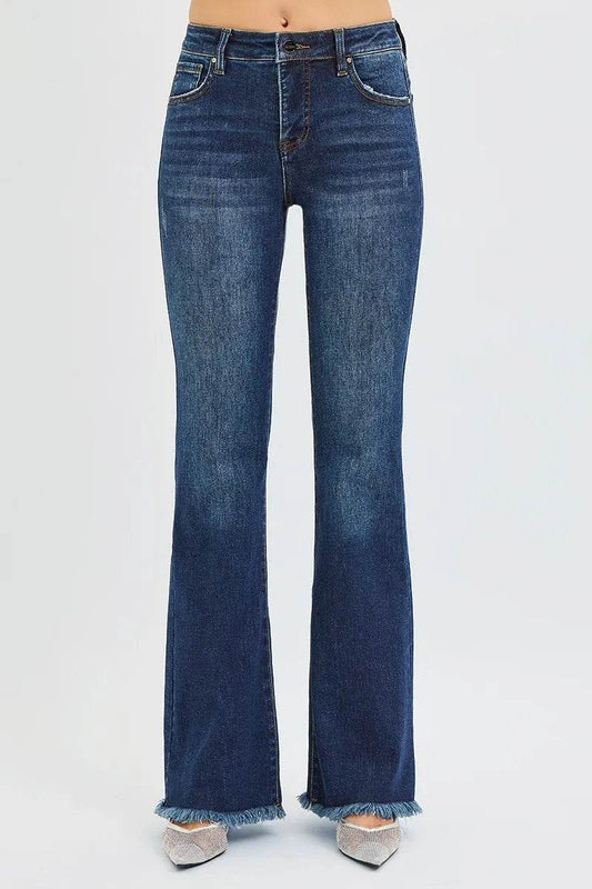 RISEN Full Size Tummy Control Mid Rise Flare Jeans Plus Size - IntuitiveEncBoutique