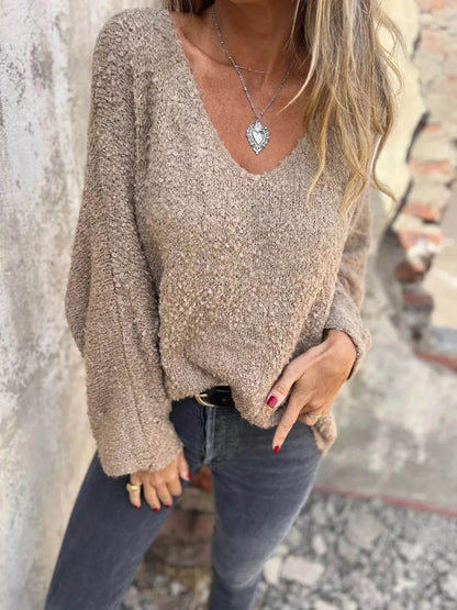 Full Size V-Neck Long Sleeve Sweater Plus Size - IntuitiveEncBoutique