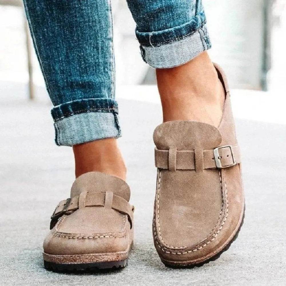 Round Toe Low Heel Buckle Loafers - IntuitiveEncBoutique