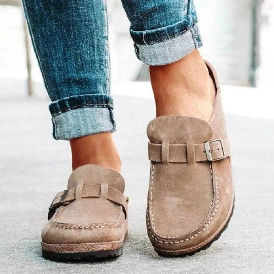 Round Toe Low Heel Buckle Loafers - IntuitiveEncBoutique