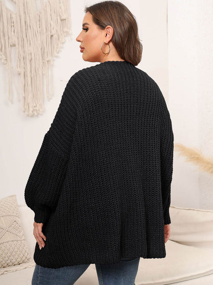 Plus Size Open Front Dropped Shoulder Knit Cardigan - IntuitiveEncBoutique