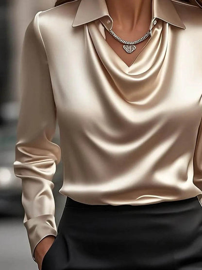 Full Size Collared Neck Long Sleeve Blouse Plus Size - IntuitiveEncBoutique