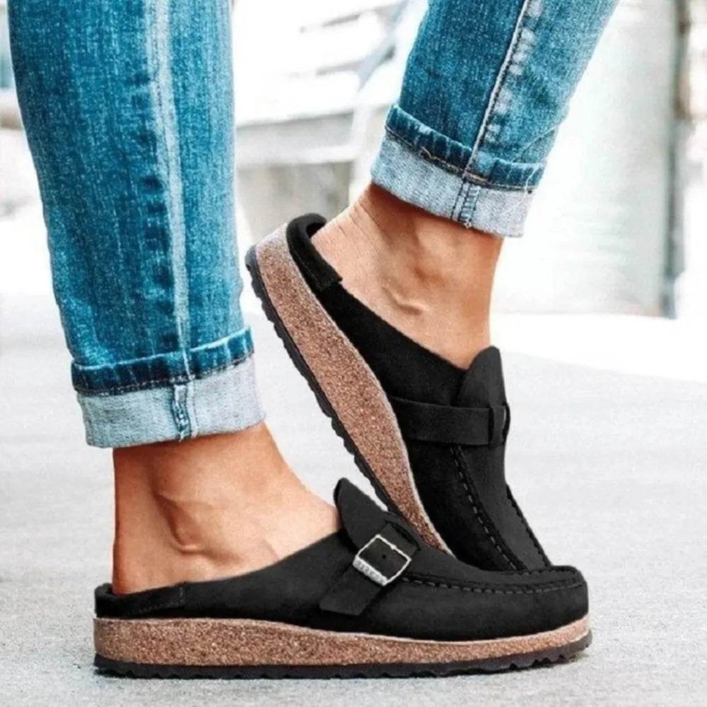 Round Toe Low Heel Buckle Loafers - IntuitiveEncBoutique