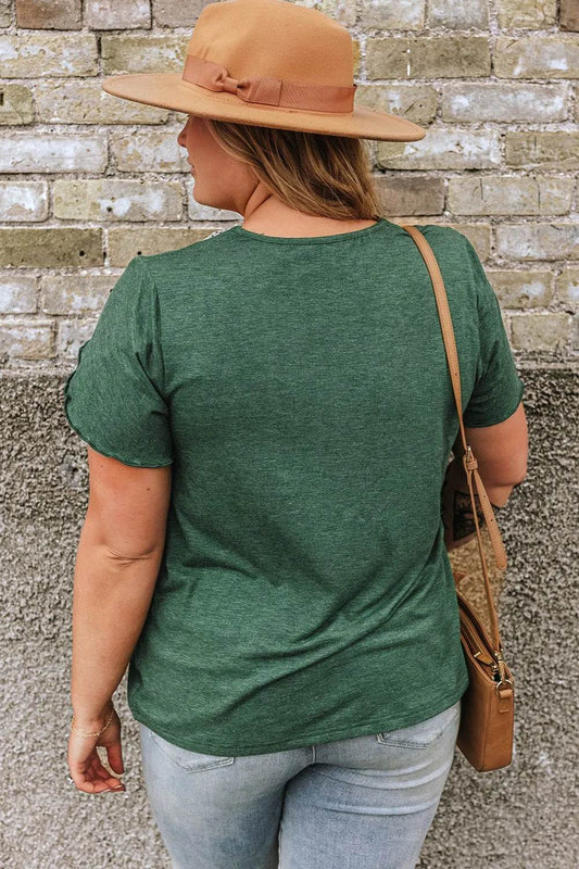 Plus Size V-Neck Petal Sleeve Blouse - IntuitiveEncBoutique