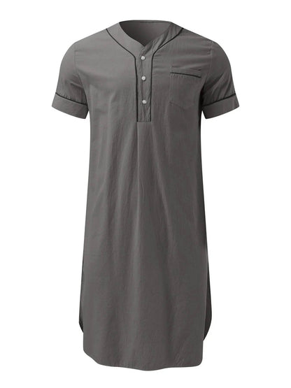 Men's Full Size Button Detail Short Sleeve Lounge Dress Plus Size - IntuitiveEncBoutique