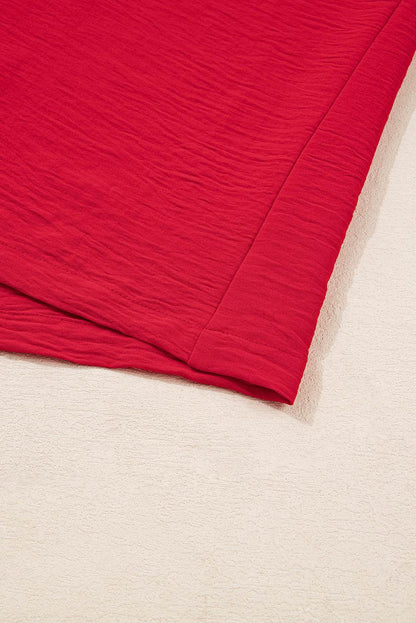 Fiery Red Plus Size Smocked Cuff Dolman Oversized Tunic Blouse - IntuitiveEncBoutique