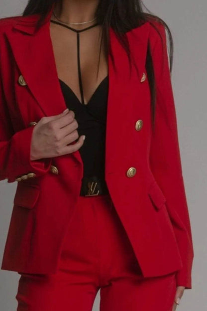 Full Size Lapel Collar Long Sleeve Blazer and Pants Set Plus Size - IntuitiveEncBoutique