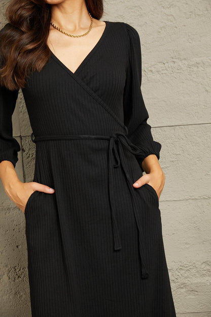 Culture Code Full Size Surplice Flare Ruching Dress - IntuitiveEncBoutique