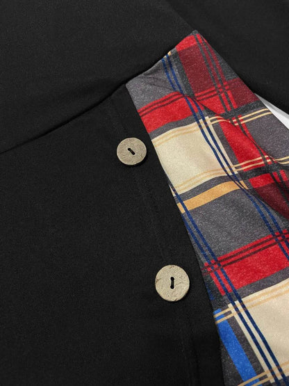 Plus Size Plaid Buttoned Long Sleeve Hooded Dress - IntuitiveEncBoutique