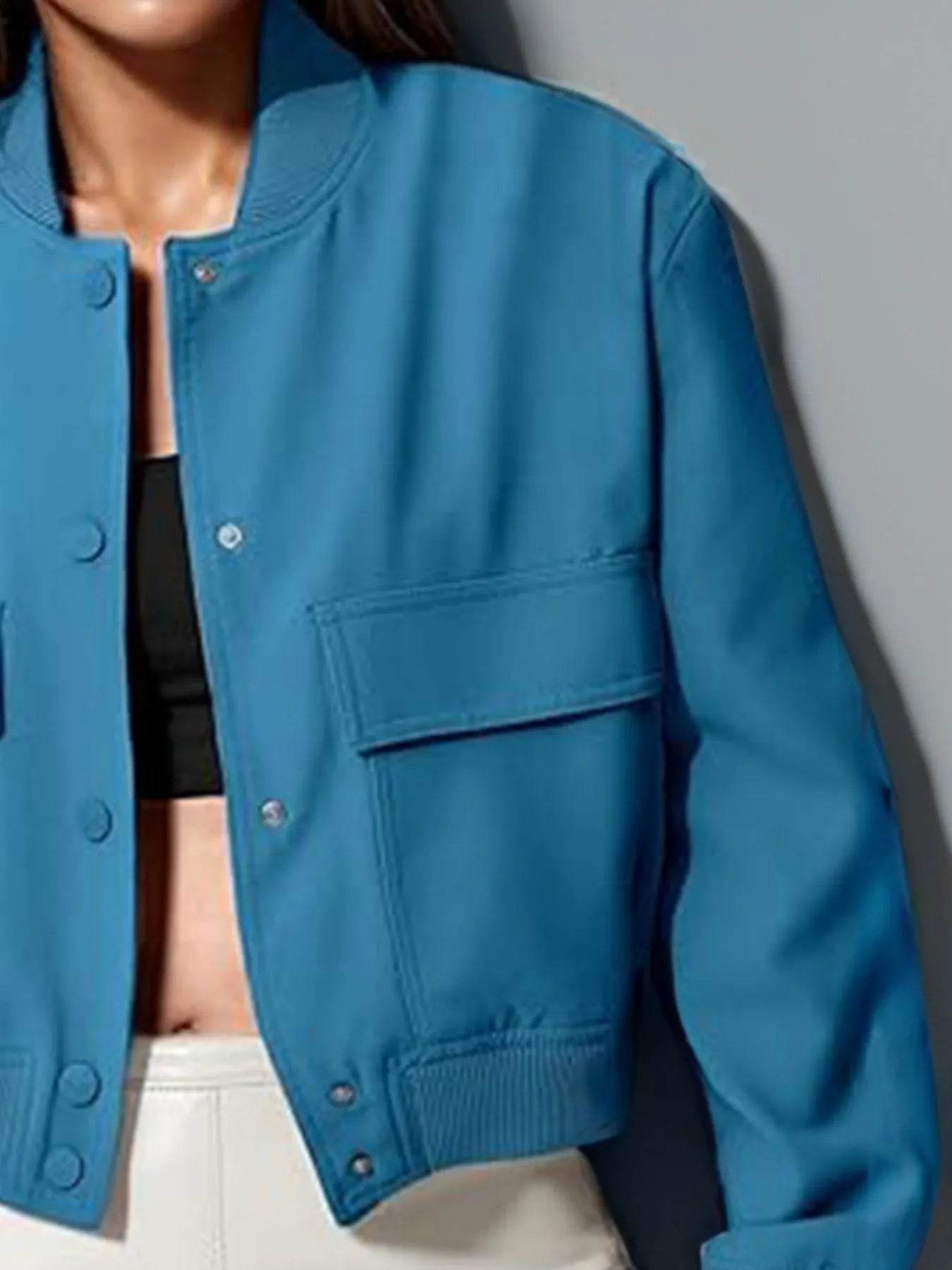 Full Size Cropped Snap Down Jacket Plus Size - IntuitiveEncBoutique