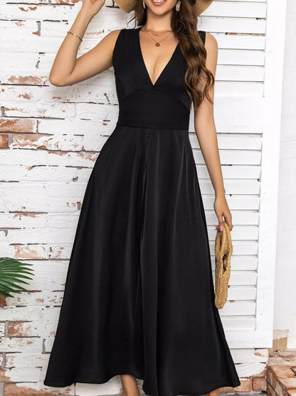 Full Size Slit V-Neck Sleeveless Dress Plus Size - IntuitiveEncBoutique