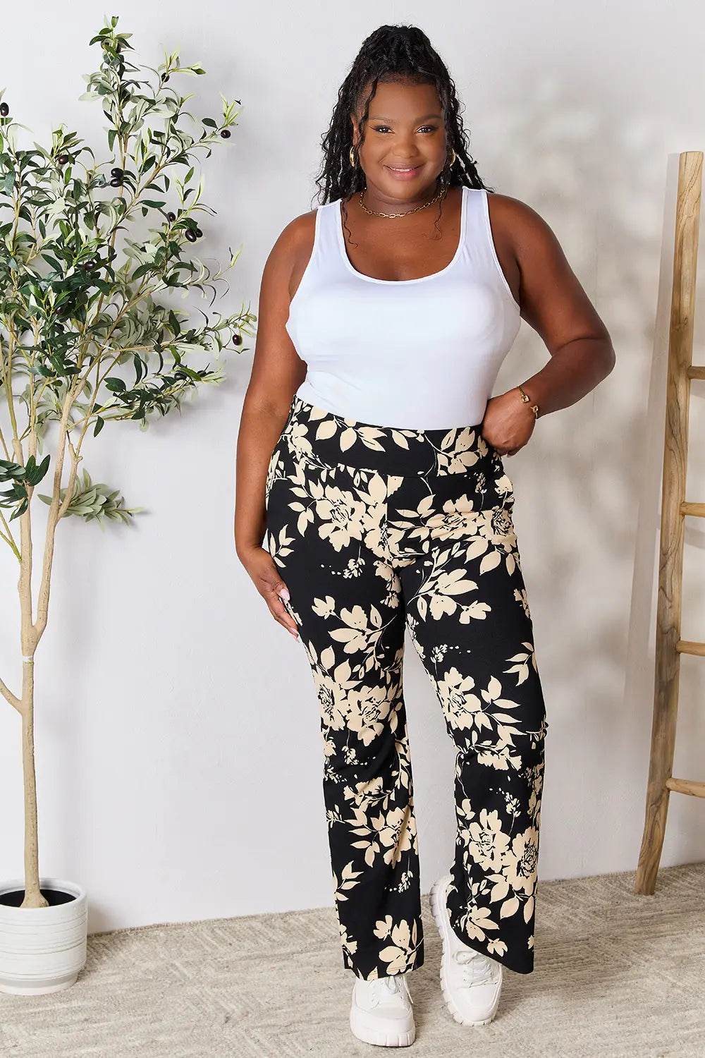 Heimish Full Size High Waist Floral Flare Pants - IntuitiveEncBoutique