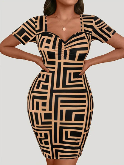 Plus Size Sweetheart Neck Short Sleeve Mini Dress - IntuitiveEncBoutique