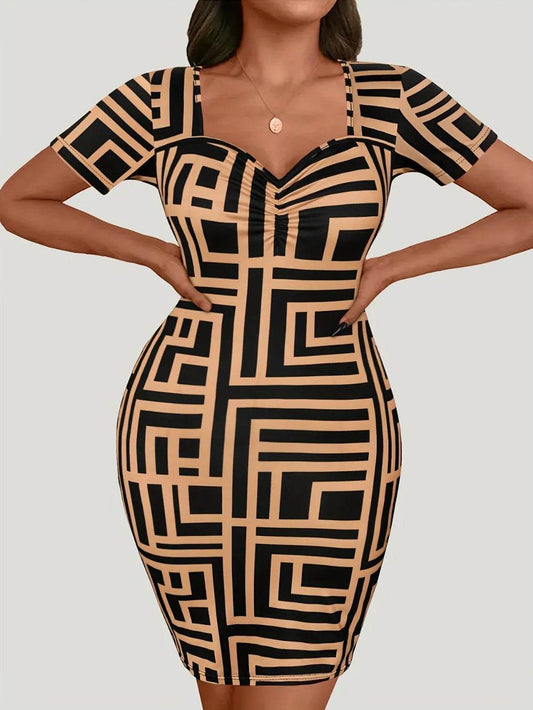 Plus Size Sweetheart Neck Short Sleeve Mini Dress - IntuitiveEncBoutique