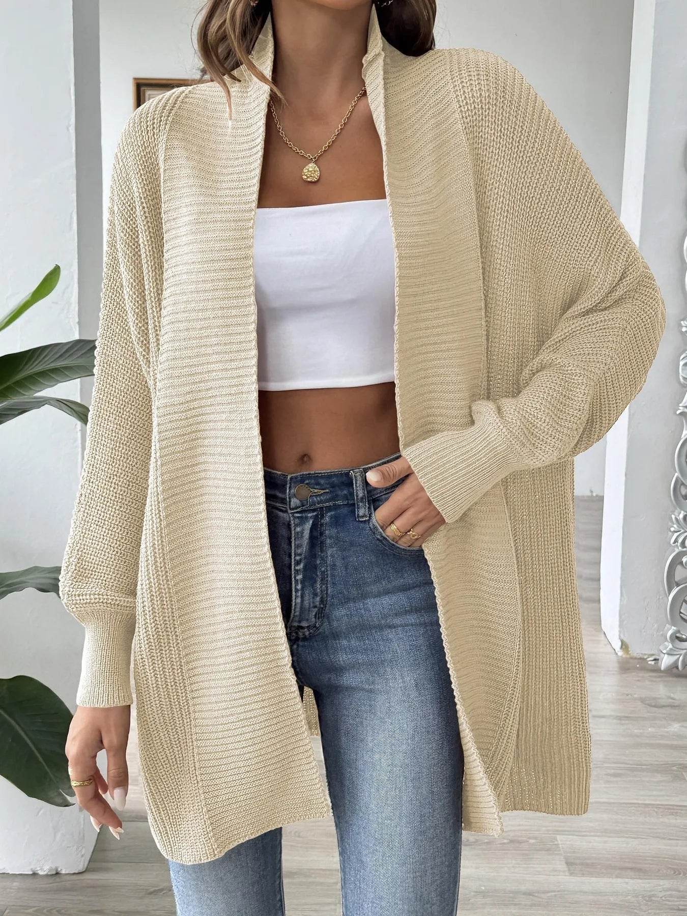 Oversized Knit Open Front Cardigan - IntuitiveEncBoutique