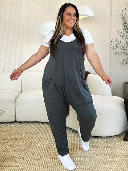 Double Take Full Size Sleeveless V-Neck Pocketed Jumpsuit - IntuitiveEncBoutique