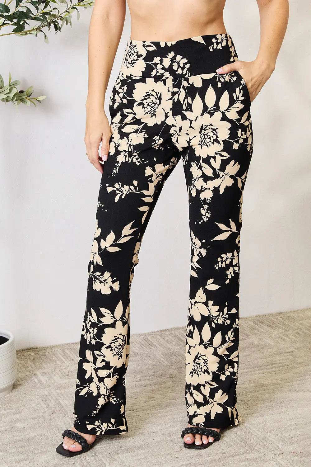 Heimish Full Size High Waist Floral Flare Pants - IntuitiveEncBoutique