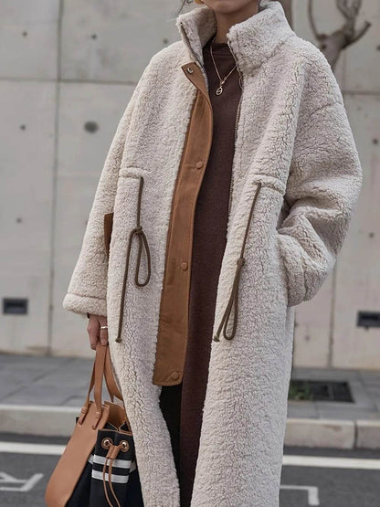 Plus Size Drawstring Zip Up Turtleneck Sherpa Coat - IntuitiveEncBoutique