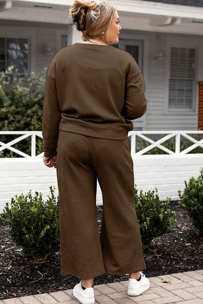 Double Take Full Size Textured Long Sleeve Top and Drawstring Pants Set - IntuitiveEncBoutique