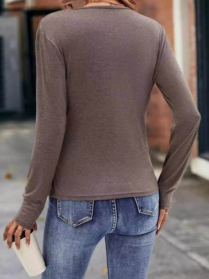 Ruched Surplice Long Sleeve T-Shirt - IntuitiveEncBoutique