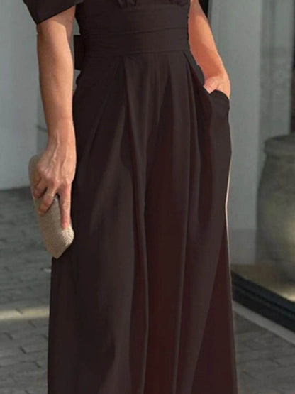 Full Size Cutout V-Neck Puff Sleeve Jumpsuit Plus Size - IntuitiveEncBoutique