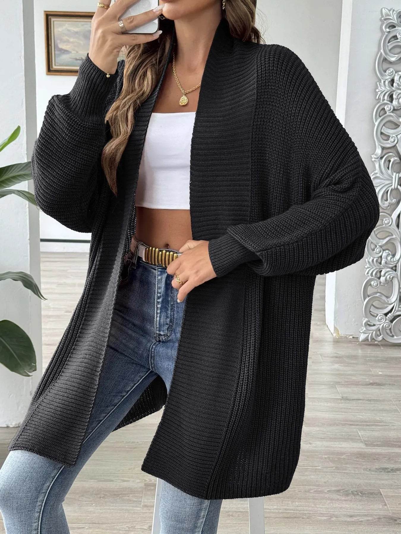 Oversized Knit Open Front Cardigan - IntuitiveEncBoutique