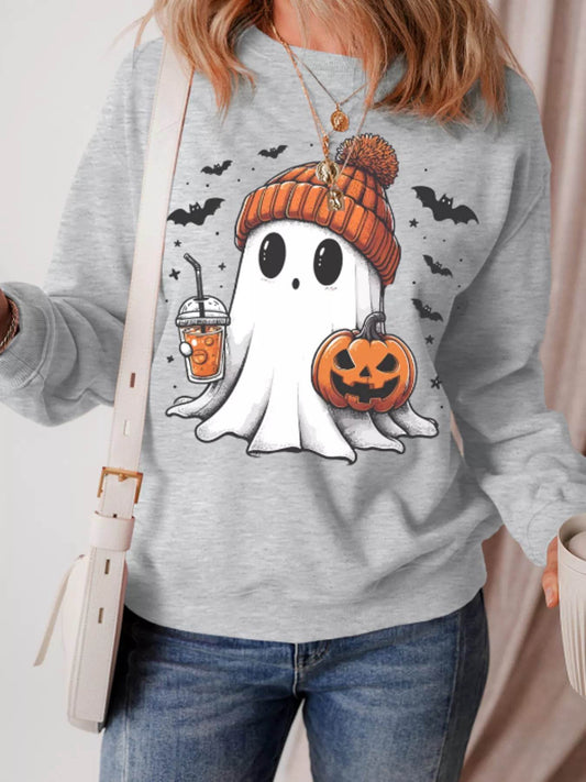 Halloween Ghost Round Neck Sweatshirt - IntuitiveEncBoutique
