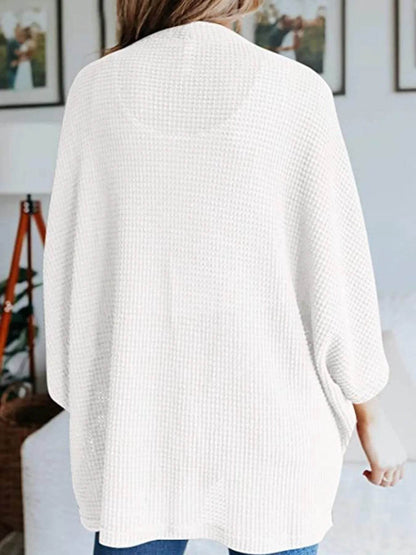Full Size Open Front Waffle Knit Cardigan Plus Size - IntuitiveEncBoutique