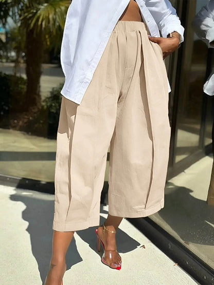 Plus Size Wide Leg Pleated Detail Cropped Pants - IntuitiveEncBoutique