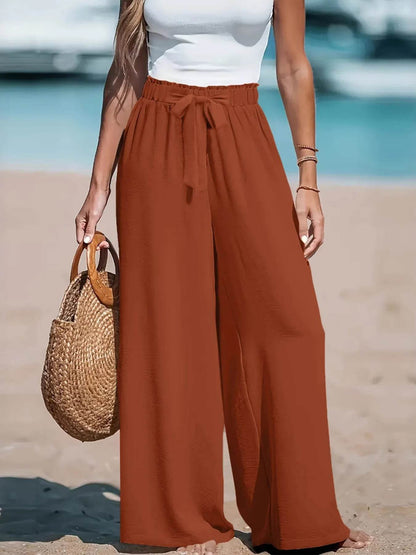 Full Size Drawstring Waist Wide Leg Pants Plus Size - IntuitiveEncBoutique