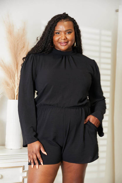 Culture Code Full Size Open Back Romper with Pockets - IntuitiveEncBoutique