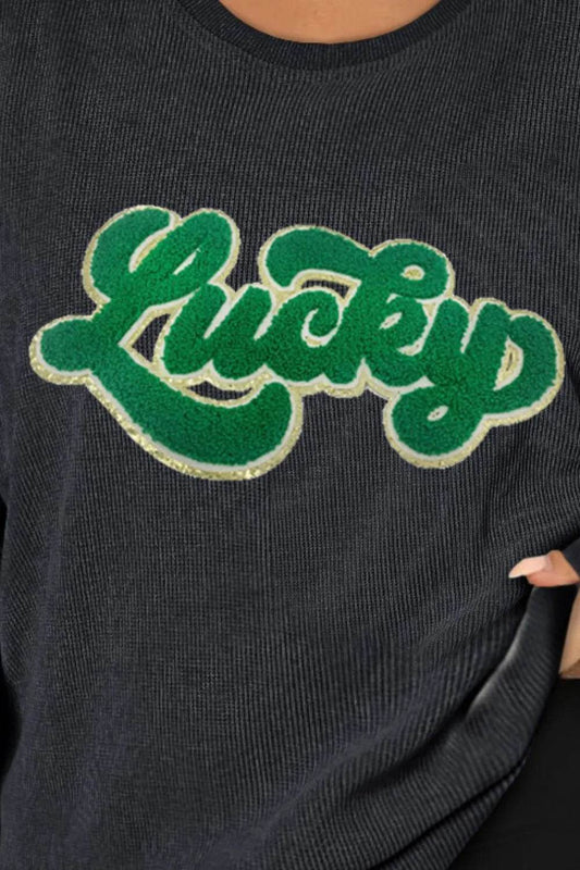 Plus Size LUCKY Round Neck Sweatshirt - IntuitiveEncBoutique