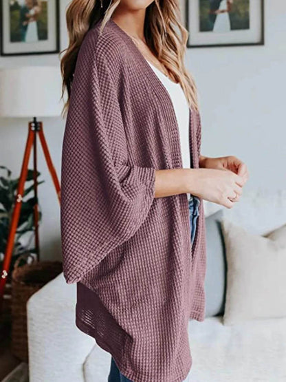 Full Size Open Front Waffle Knit Cardigan Plus Size - IntuitiveEncBoutique