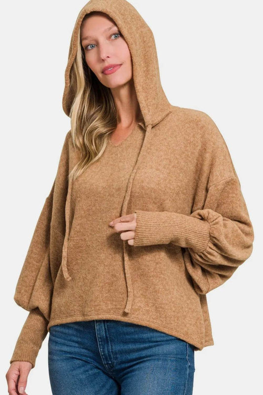Zenana Brushed Hacci Drop Shoulder Cropped Hoodie - IntuitiveEncBoutique