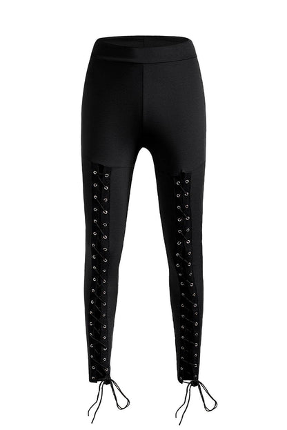 Black Grommet Lace Up Front Leggings - IntuitiveEncBoutique