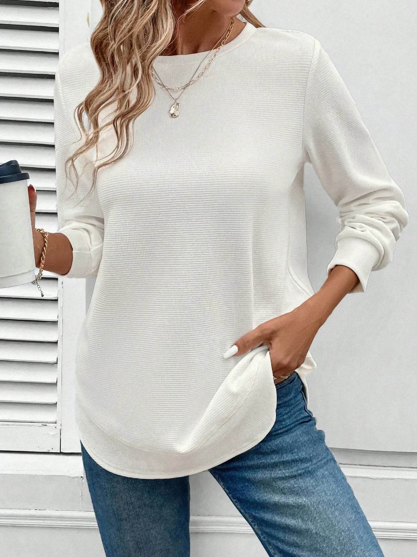 Round Neck Long Sleeve Casual Sweatshirt - IntuitiveEncBoutique