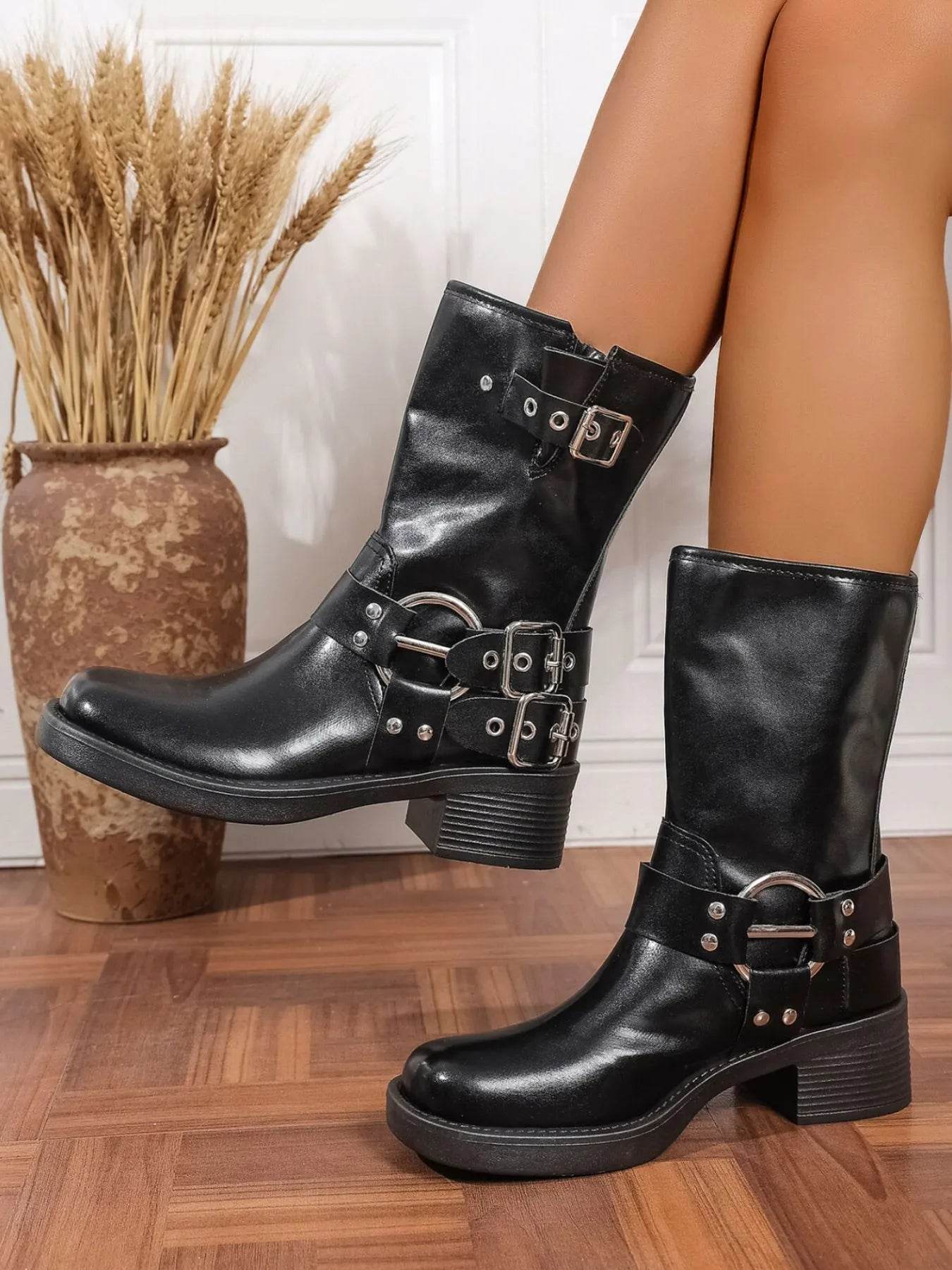 Round Toe Block Heels Boots - IntuitiveEncBoutique