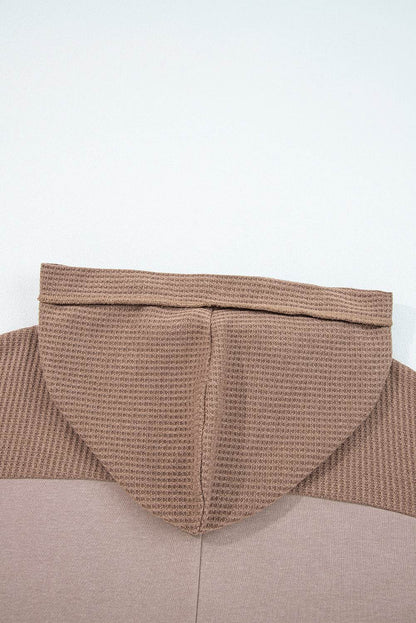 Goat Waffle Contrast Patchwork Plus Size Pocketed Hoodie - IntuitiveEncBoutique