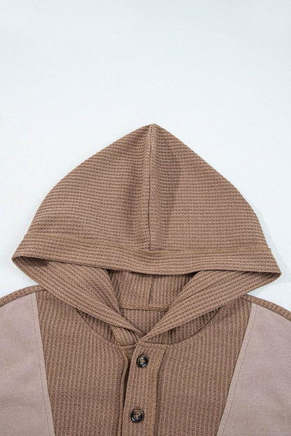 Goat Waffle Contrast Patchwork Plus Size Pocketed Hoodie - IntuitiveEncBoutique