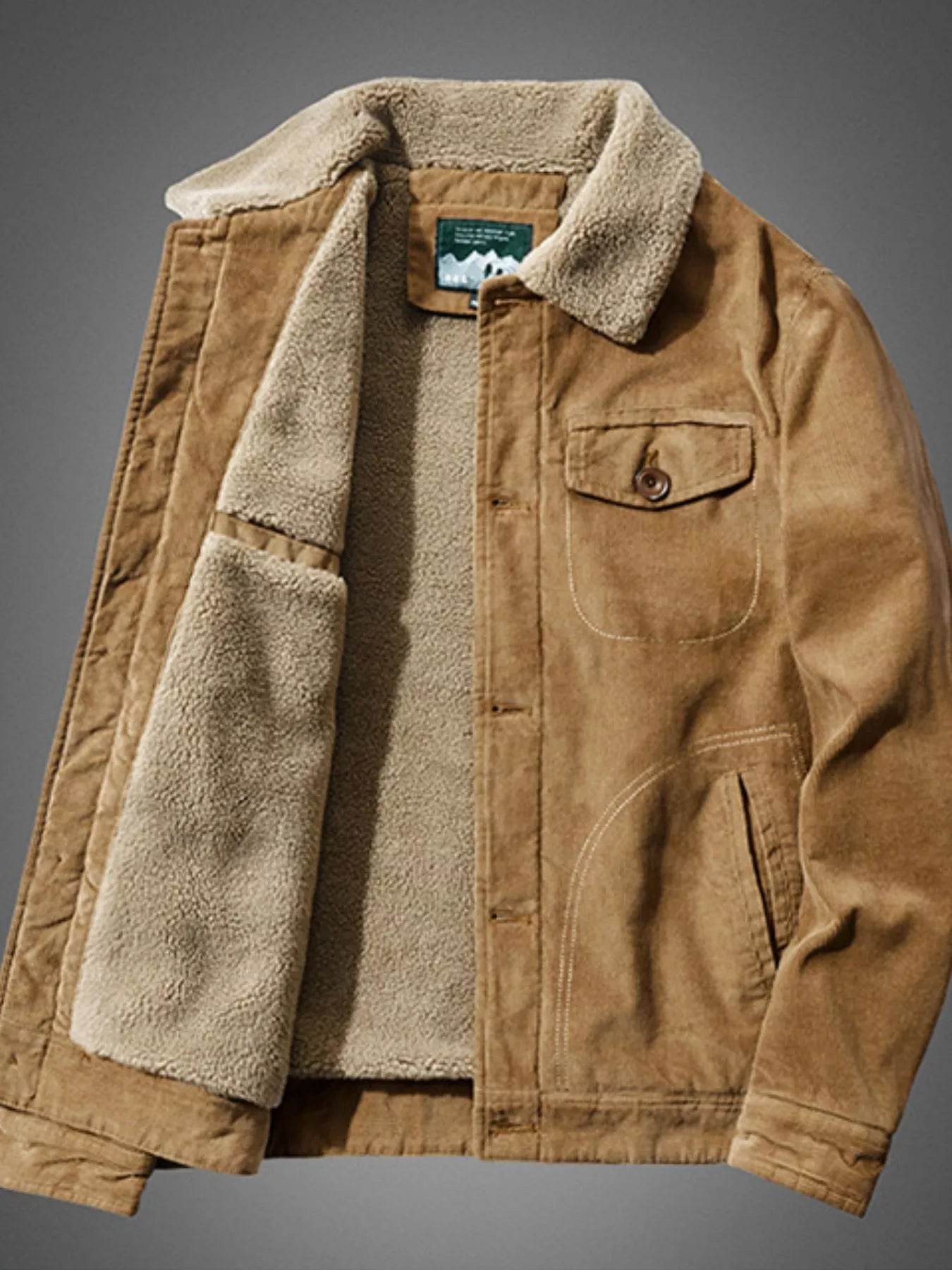 Men's Plus Size Sherpa Corduroy Button Up Jacket - IntuitiveEncBoutique