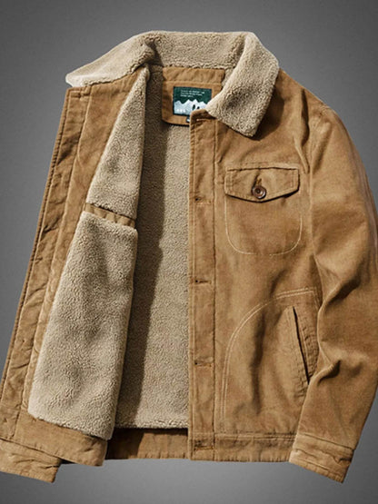 Men's Plus Size Sherpa Corduroy Button Up Jacket - IntuitiveEncBoutique