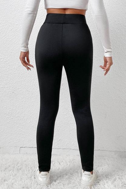 Black Fleece Lining Winter High Waist Leggings - IntuitiveEncBoutique