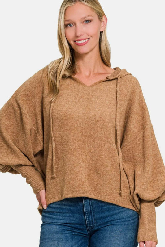 Zenana Brushed Hacci Drop Shoulder Cropped Hoodie - IntuitiveEncBoutique