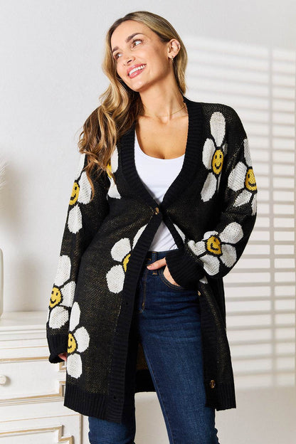 Perfee Floral Button Down Longline Cardigan - IntuitiveEncBoutique