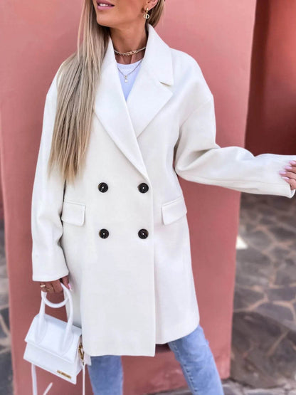 Full Size Double-Breasted Wool Coat Plus Size - IntuitiveEncBoutique